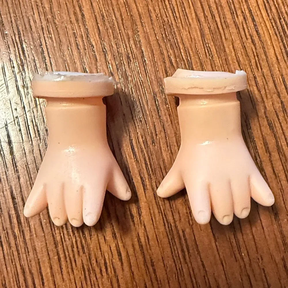 Vintage Mitzy Yarn Hair Freckled Doll Heads and Hands Set of Two New Old Stock